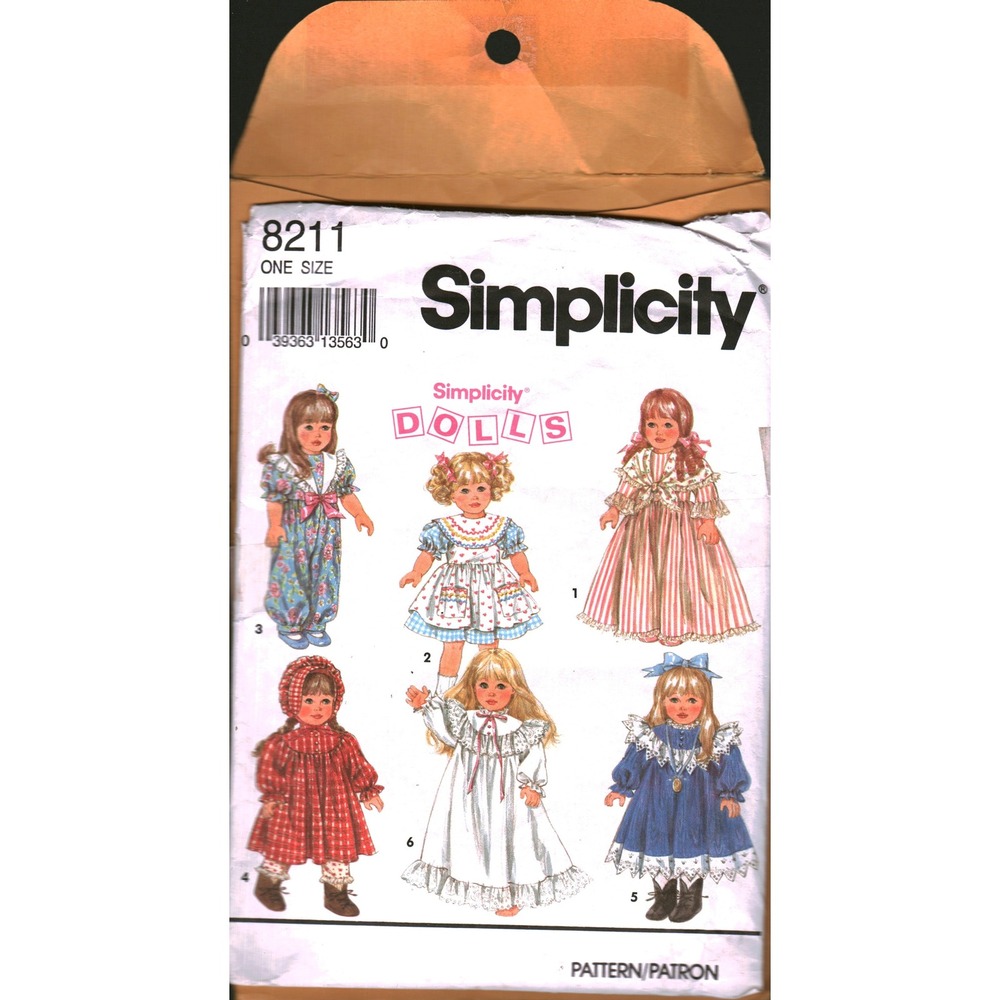 Simplicity 8211 Doll Clothes Sewing Pattern One Size Vintage Dress Jumpsuit  CUT